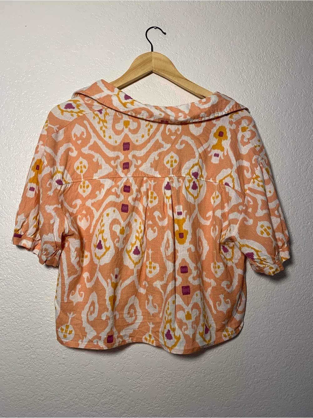 Christian Siriano Linen Rayon Blend Peach White Short Sleeve Button-Down | L - Picture 8 of 14